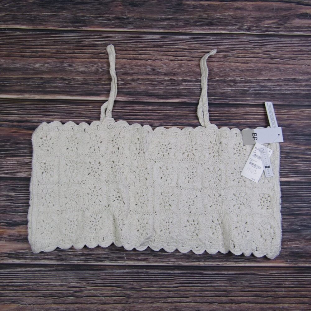 BP NEW Womens Plus 1X White Crochet Square Tank Top NWT
